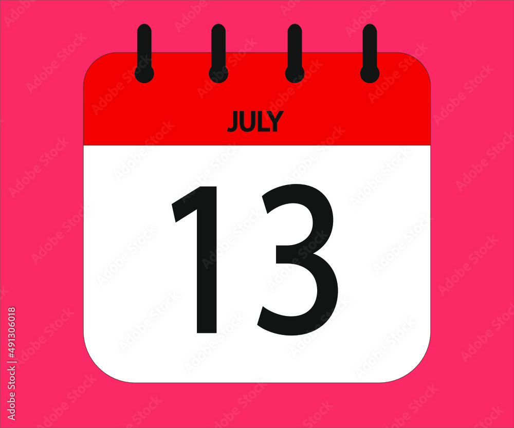 July 13th red calendar icon for days of the month July 13th red calendar icon for days of the month