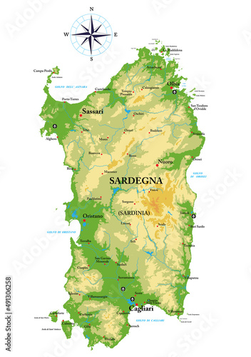 Sardegna highly detailed physical map photo