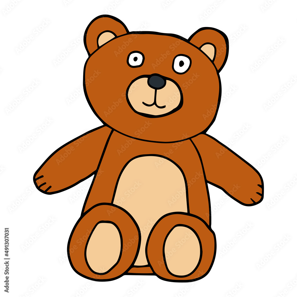 Doodle teddy bear toy for kids isolated on white background. Gift or present for children. Doodle teddy bear toy for kids isolated on white background. Gift or present for children.
