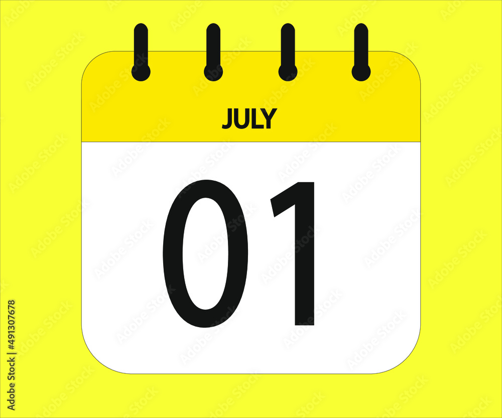 July 01th yellow calendar icon for days of the month July 01th yellow calendar icon for days of the month