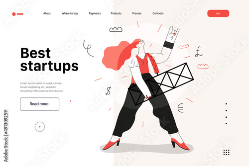 Startup illustration, website landing template Flat line vector modern concept illustration, startup metaphor. Concept of building new business, strategy, company processes. Best startups