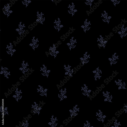 Vector. Seamless pattern floral lavender background. Contour drawing of a flower. Bouquet of wild flowers. Hand drawn flower field. Simple flowers. Flowering heads of field chamomile. Outline drawing.