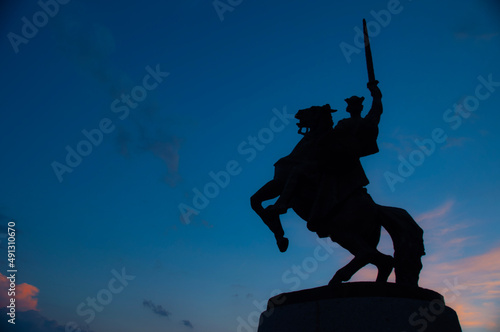 Photography Knight riding horse into battle statue Bratislava Slovakia