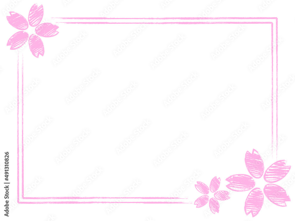 筆書き桜のフレーム：桜色