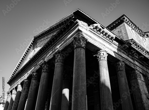 The dome of the Pantheon exterior black and white