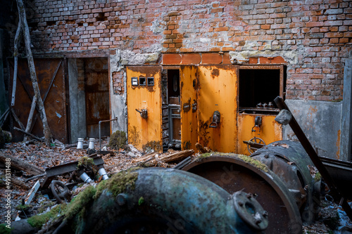 old abandoned factory, ruin of former hydroelectric power station, Lost place - Wieslaufschlucht, Welzheim, Germany