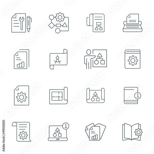 Technical Documentation icons set . Technical Documentation pack symbol vector elements for infographic web