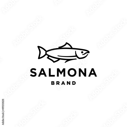Salmon fish logo in line art style. Simple and minimal fresh water trout fish icon outline design 