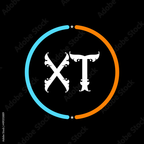 XT Letter Logo design. black background.
