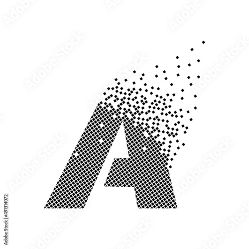 Letter A animated pixel dot logo. Capital letter pixel upwards. Dissolved and dispersed moving dot art. Integrative and integrative pixel movement. Connecting the modern dots.