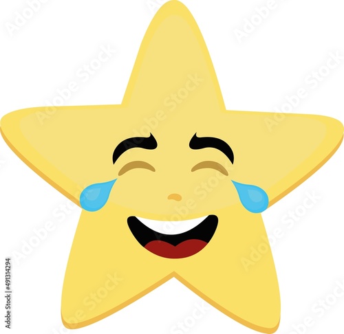 Vector cartoon character illustration of a star with tears of laughter and joy