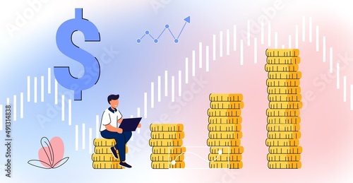 Economy increase Inflation vector illustration Basic economy term Money value recession Price increase process Finance market risk crisis percentage rate Unstable nominal worth Growing saving concept