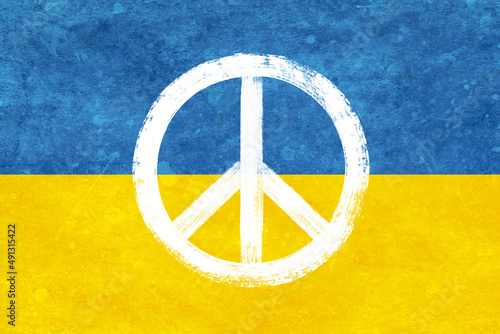 Flag Of Ukraine With Grunge Texture And Peace Symbol photo