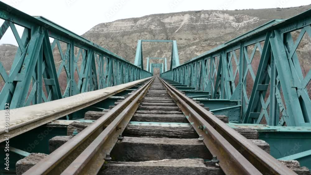 old iron structure railway bridge in Arganda del Rey, Madrid, Spain.