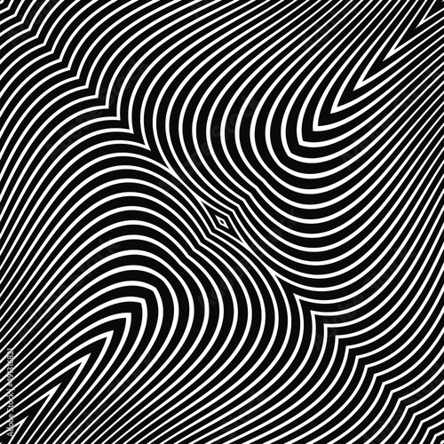 Vector Strips Abstract Background.Abstract hypnotic pattern with black-white Curved striped lines. Psychedelic background. optical illusion. Modern design graphic texture.optical art background wave