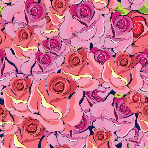 Roses.Seamless pattern with blooming flowers for holidays decorations  packaging  printing  design ved. Vector image. 