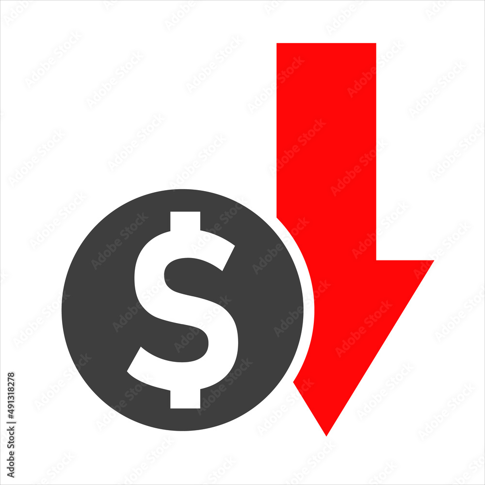 dollar down icon symbol vector. on white background. eps10 dollar down icon symbol vector. on white background. eps10