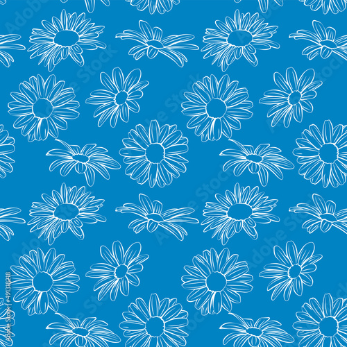 A set of seamless background with daisies. Line drawing and white contour. Lines have different widths. vector graphics  1000x1000.