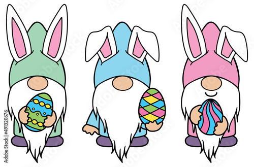 Easter Gnomes with Beards and Bunny Ears - Pastel Color Clipart for Spring