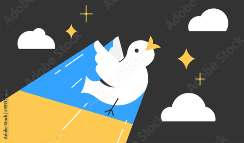 Dove of peace vector banner. Symbol of peace between nations. Concept of peace, hope, reconciliation, union, freedom, harmony, tranquility, love. Creative flat design illustration.
