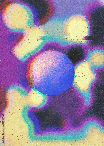 Space cosmos glitch art noise grainy texture retro gradient with floating orb background photo