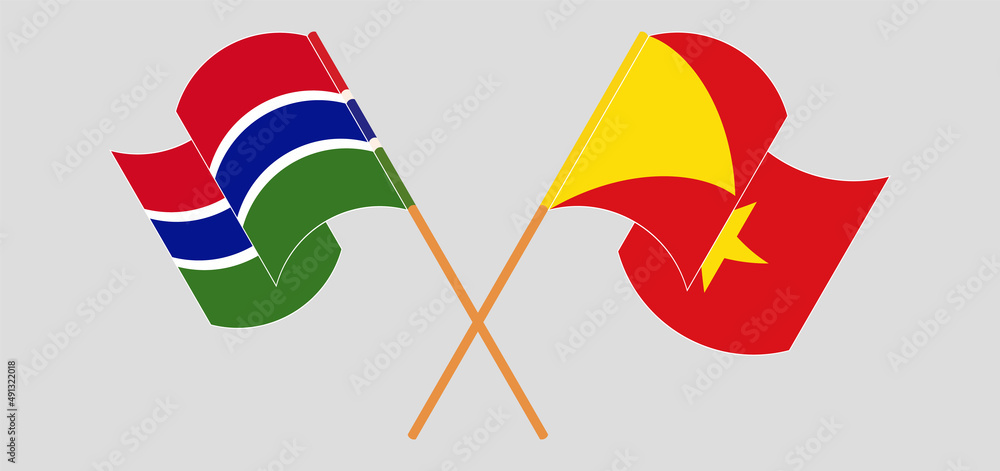 Crossed and waving flags of the Gambia and Tigray Crossed and waving flags of the Gambia and Tigray