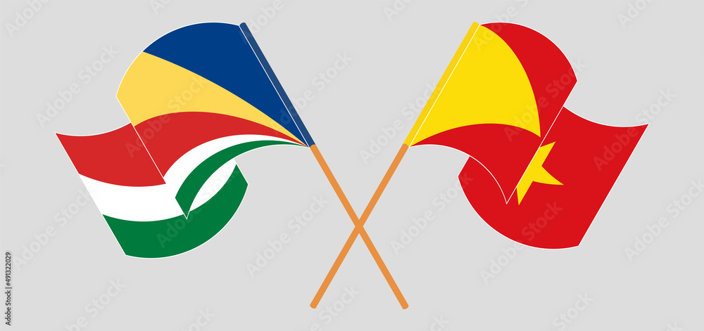 Crossed and waving flags of Seychelles and Tigray Crossed and waving flags of Seychelles and Tigray