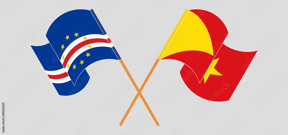 Crossed and waving flags of Cape Verde and Tigray Crossed and waving flags of Cape Verde and Tigray