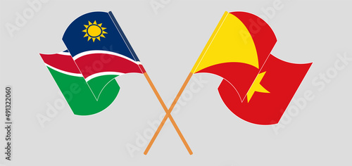 Crossed and waving flags of Namibia and Tigray