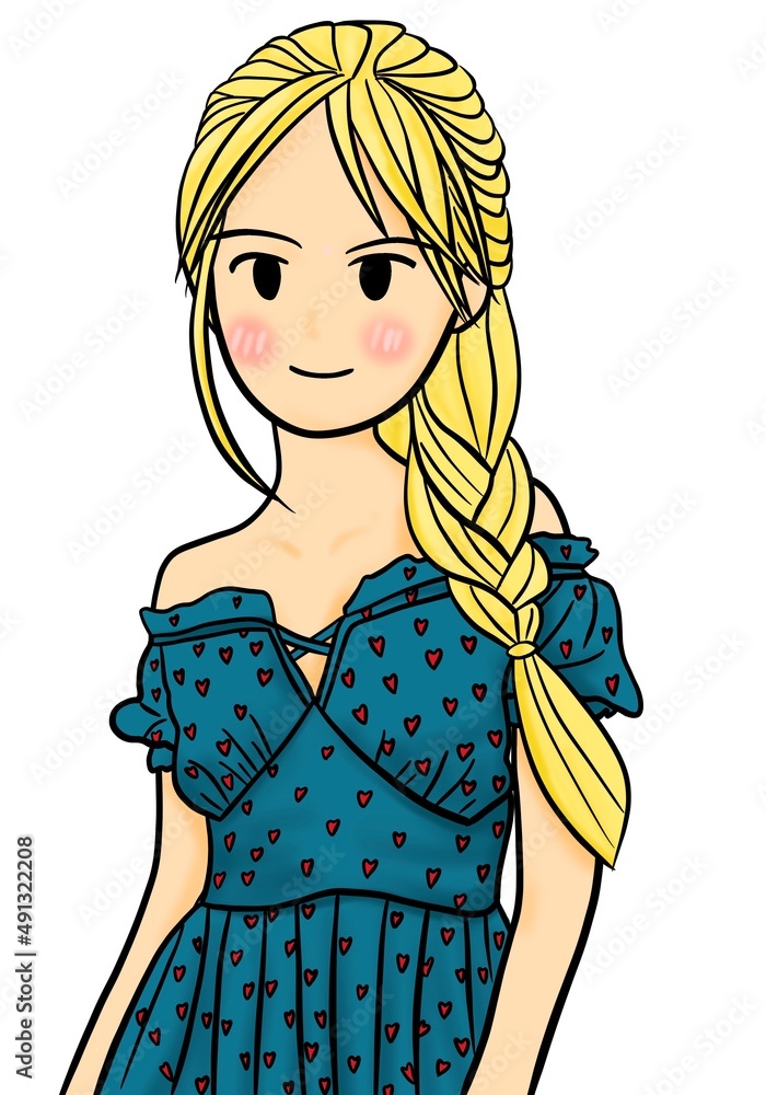 digital paint hand draw design character. Cute girl on white background digital paint hand draw design character. Cute girl on white background