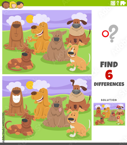 differences educational game with cartoon dogs characters