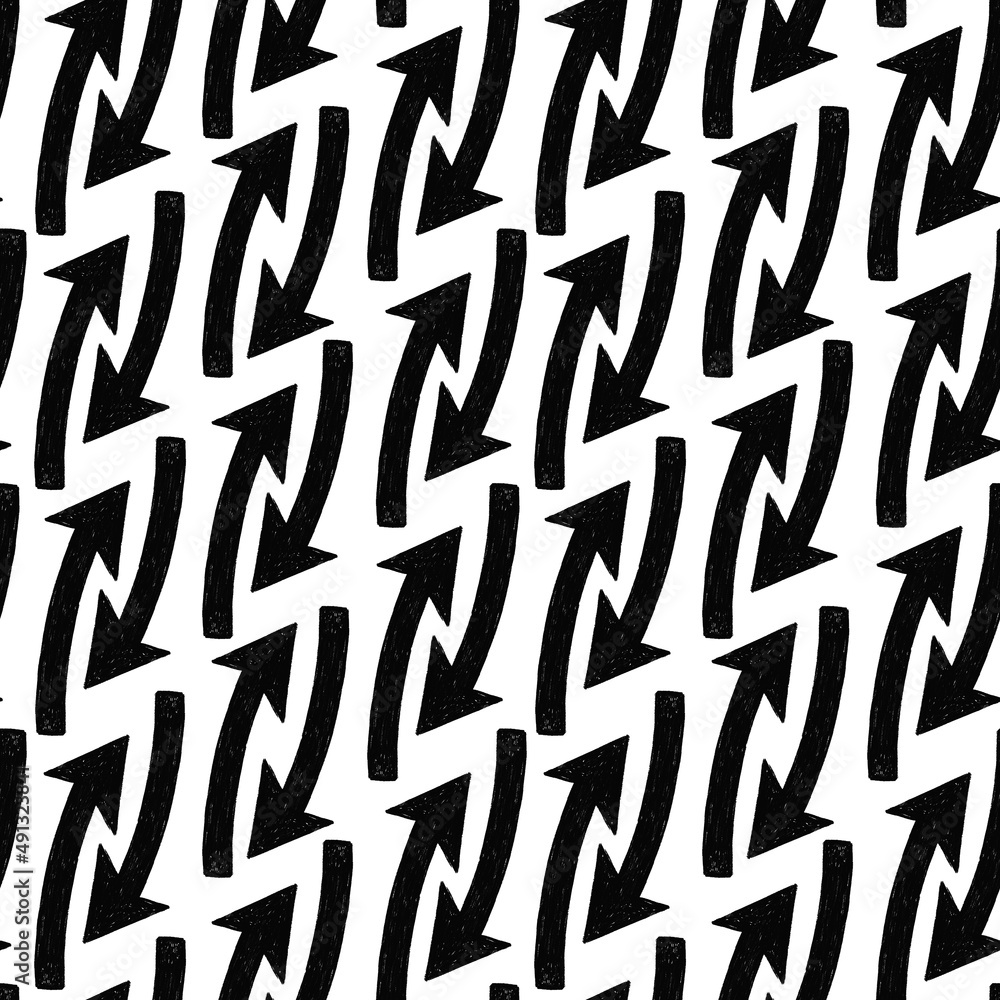 Seamless pattern with black curved up arrow. Doodle illustration. Seamless pattern with black curved up arrow. Doodle illustration.