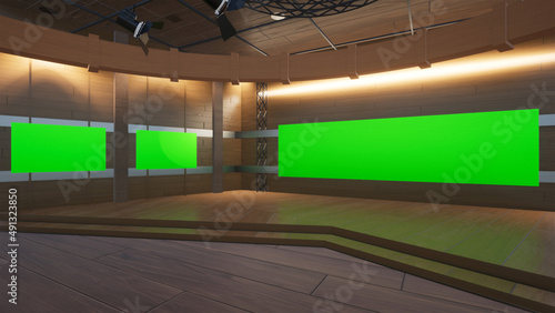 virtual studio set with green screen shot 3d illustration photo