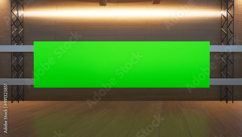 virtual studio set with green screen shot 3d illustration