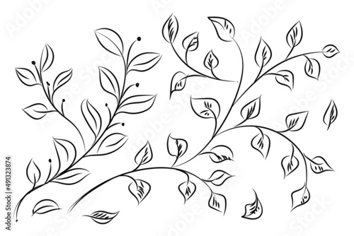 Sketch hatched leaves and twigs