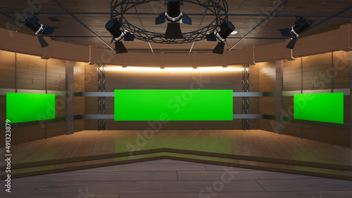 virtual studio set with green screen shot 3d illustration