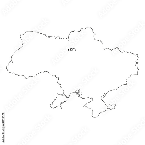 High detailed vector map with contour - Ukraine . Vector illustration