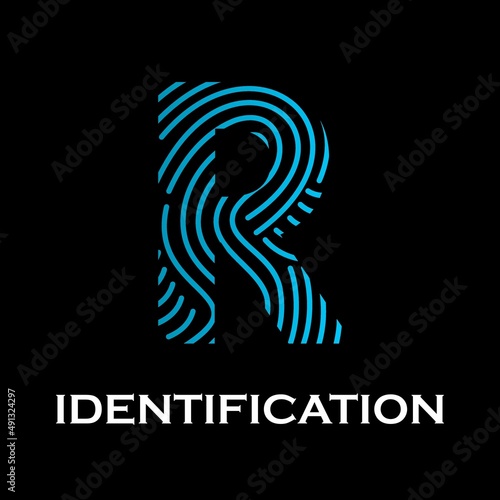 Letter r with fingerprint design logo template illustration
