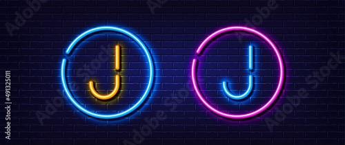 Initial letter J icon. Neon light line effect. Line typography character sign. Large first font letter. Glowing neon light element. Letter J glow 3d line. Brick wall banner. Vector