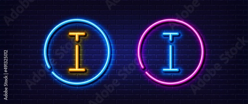Initial letter I icon. Neon light line effect. Line typography character sign. Large first font letter. Glowing neon light element. Letter I glow 3d line. Brick wall banner. Vector