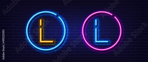 Initial letter L icon. Neon light line effect. Line typography character sign. Large first font letter. Glowing neon light element. Letter L glow 3d line. Brick wall banner. Vector