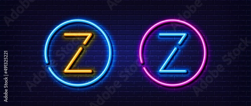 Initial letter Z icon. Neon light line effect. Line typography character sign. Large first font letter. Glowing neon light element. Letter Z glow 3d line. Brick wall banner. Vector