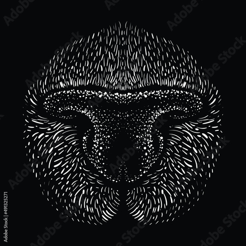 The Vector logo cat or dog nose for T-shirt design or outwear.  Hunting style nose background.