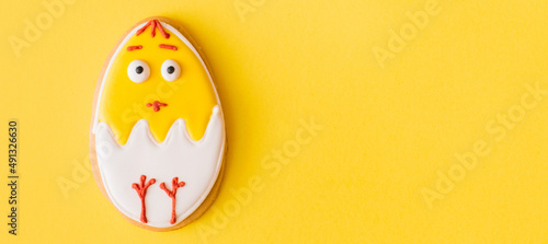 Canvas Print Banner made Yellow easter cookies on yellow background