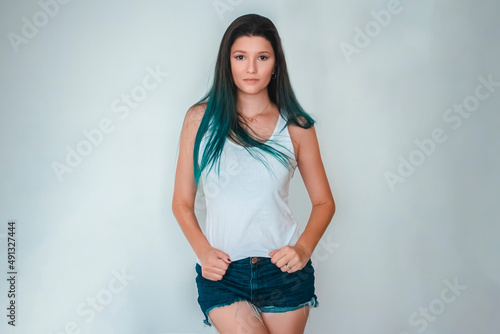 portrait of a woman wearing a white shirt for mockup