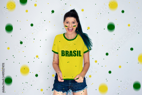 Woman cheering for Brazil's team