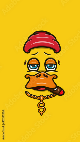 Vector Illustration Mascot cartoon character of Cute Cartoon Yellow Duck Face With Relax Expression. Suitable for Wallpaper Smartphone, background, Flag, t-shirt and Other product.