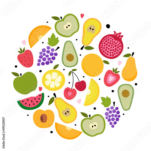 Cute bright colors of fruits vector collections. Big set graphic elements