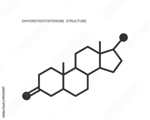 DHT icon. Dihydrotestosterone hormone chemical molecular structure. Main cause of male alopecia. Vector graphic illustration.