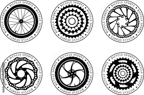 Bicycle spare parts for print, web design. Isolated objects. Vector image. 
